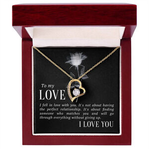 My Love Fell in Love Forever Love CZ Heart Necklace Yellow Gold Luxury Box